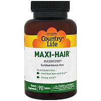 Country Life, Maxi-Hair, вітамінна добавка для росту волосся й нігтів, 90 таблеток