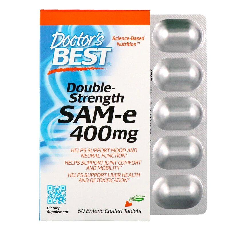 Doctor's Best, SAM-e, Double Strength, S-Аденозил метіонін 400 мг, 60 таблеток резистентна оболонка