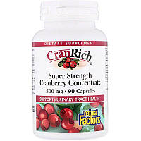 Natural Factors, CranRich, Super Strength, концентрат клюквы, 500 мг, 90 капсул