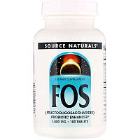 Source Naturals, ФОС фруктоолігосахариди, FOS для росту корисної флори в ШКТ 100табл