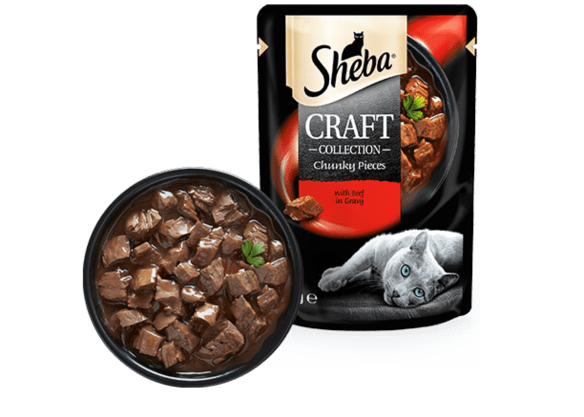 Влажный консервированный корм с Говядиной в соусе 85 г Sheba Craft Pou Шеба Крафт