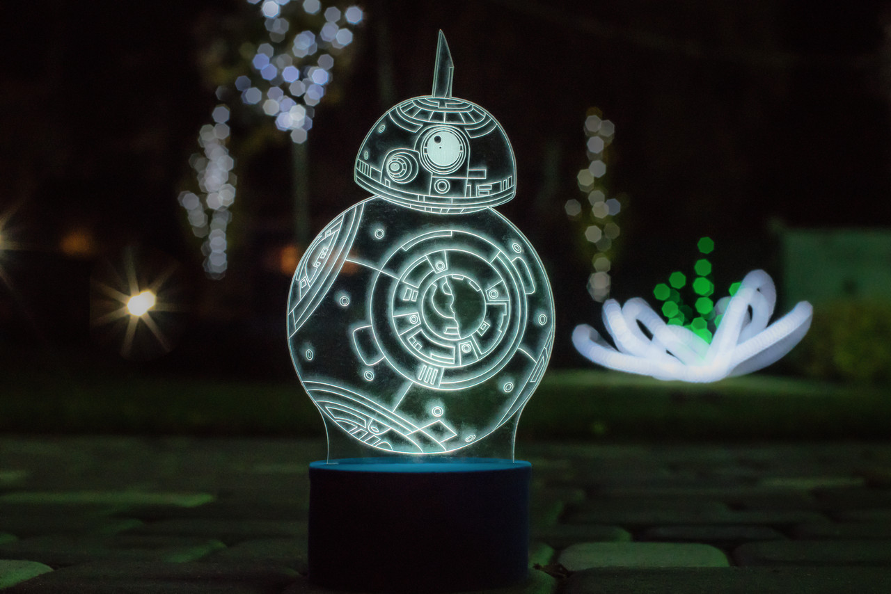 3d-світильник ВВ8 дроїд (Зоряні війни Star wars), 3д-нічник, кілька підсвічувань (батарейка+220В), фото 1