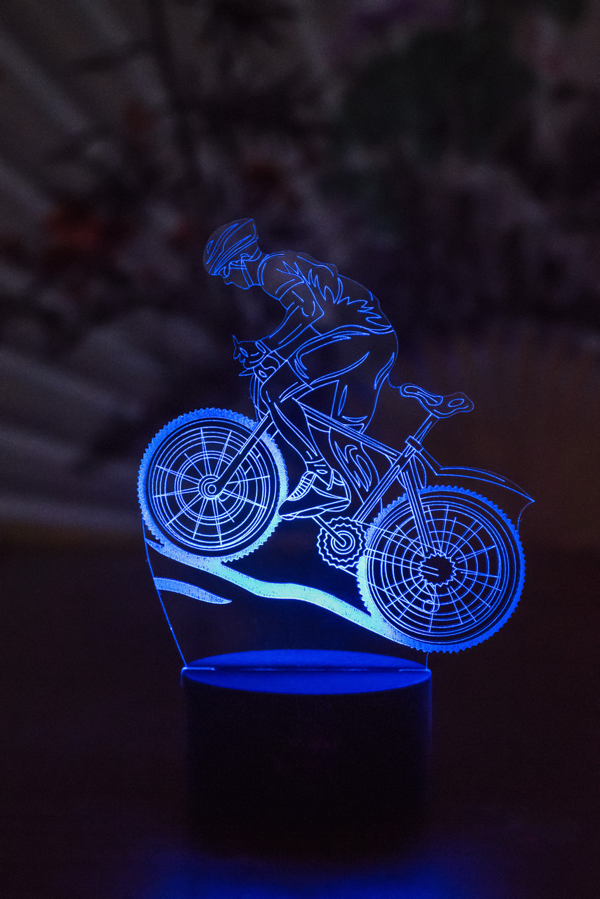 3d-світильник Велосипедист, 3д-нічник, кілька підсвічувань (на батарейці), фото 1