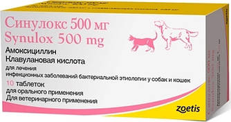 Таблетки для собак і котів Synulox (Сінулокс для лікування інфекційних захворювань)  500мг/10таб.