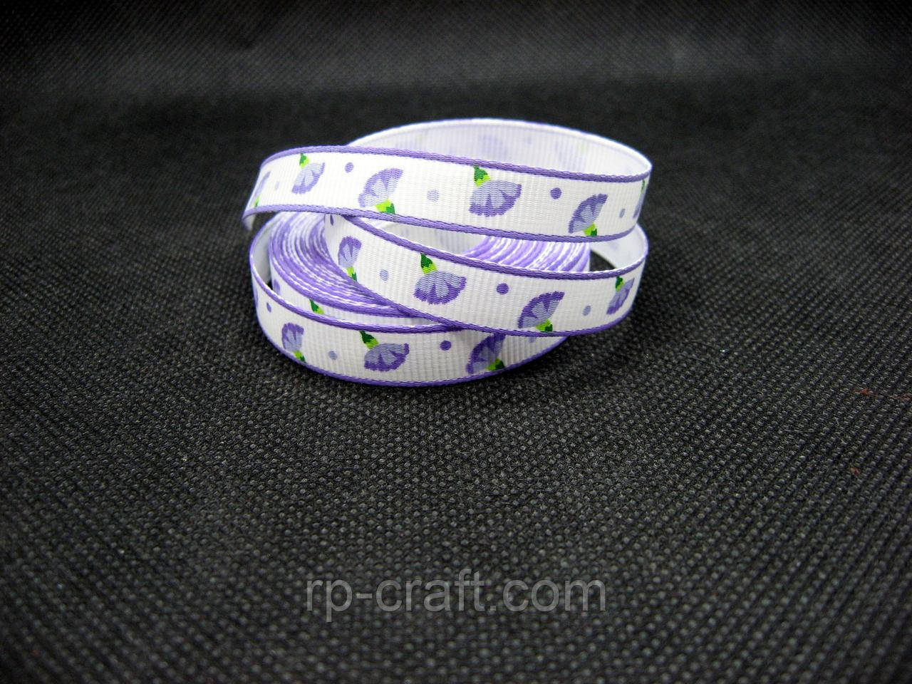 Стрічка репсова. Бузкові гвоздики, 10 мм, фото 1