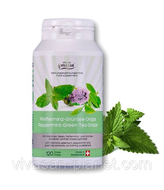 Зелений чай із м'ятою перцевою в таблетках/Peppermint — Green Tea — Drops, фото 1