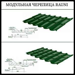 Металочерепиця Модульна • Рауні Міні • RAL 6005 PEМА • 0,45 мм • Корея, фото 2