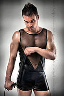 Комплект білизни Passion 016 SET black L/XL, шортики під латекс та напівпрозора маєчка Feromon