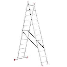 Драбина алюмінієва 2-х секційна універсальна розкладна INTERTOOL LT-0212, 2x12 ступ. 5,93 м