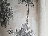 Обои виниловые на флизелине Marburg 82206 Giulia пальмы деревья ветки листья серые коричневые на белом