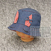 Дитяча 48 1,5-2 роки тонка літня джинсова панамка з вушками для дівчинки Зайчик на літо 6071 Червоний