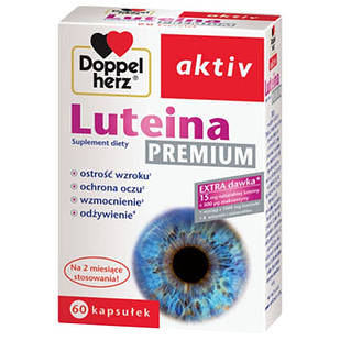 Doppelherz Aktiv, Lutein Premium, Лютеїн, чорниця, вітаміни, цинк для очей, 60 капсул