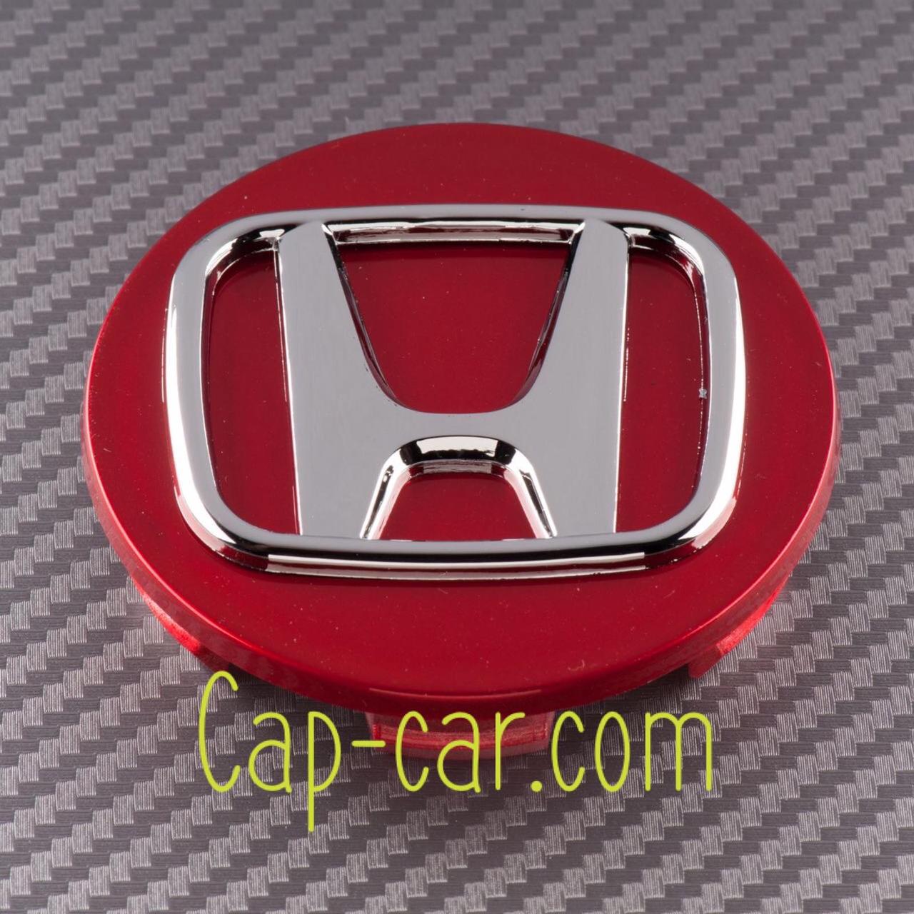 Ковпачки, заглушки для литих дисків Honda ( Хонда). 69 мм. червоний із хромом