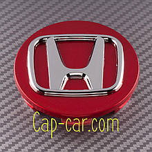Ковпачки, заглушки для литих дисків Honda ( Хонда). 69 мм. червоний із хромом