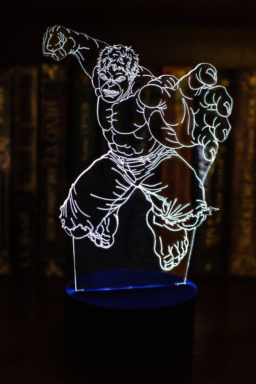 3d-світильник Халк, 3д-нічник, кілька підсвічувань (на батарейці), фото 1