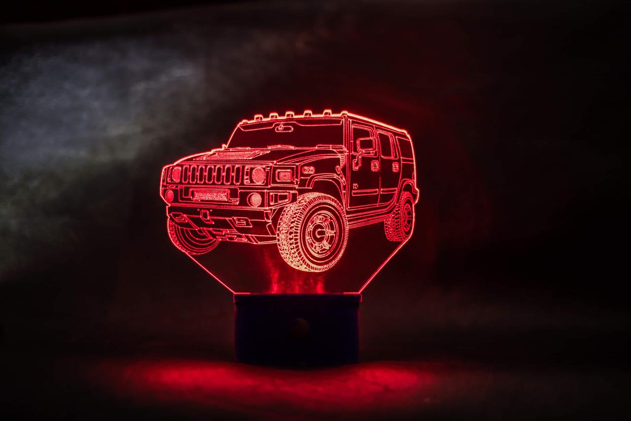 3d-світильник Джип хаммер, Jeep, Hummer, 3д-нічник, кілька підсвічувань (на батарейці), фото 1