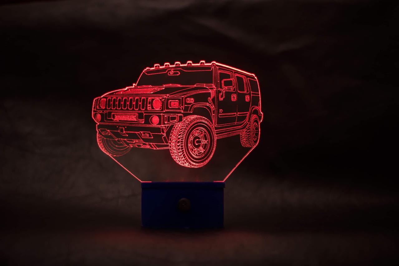 3d-світильник Джип хаммер, Jeep, Hummer, 3д-нічник, кілька підсвічувань (батарейка+220В), фото 1