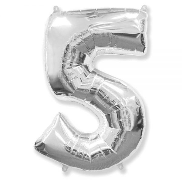 Фольгована кулька цифра Silver "5" "40".Flexmetal упаковка