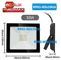 Світлодіодний LED-прожектор Neomax (Ecolux) 30 W, 220 V, 6000 K, 2400 Lm, IP65