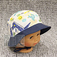 Дитяча р 44 6-9 міс панамка літня для хлопчика новонароджених малюків тонка бавовна із зав'язками 6075 Синій