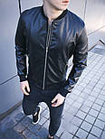 Бомбер чоловічий шкіряний чорний класичний. Фото в живу, фото 6