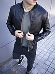 Бомбер чоловічий шкіряний чорний класичний. Фото в живу, фото 7
