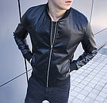 Бомбер чоловічий шкіряний чорний класичний. Фото в живу, фото 5