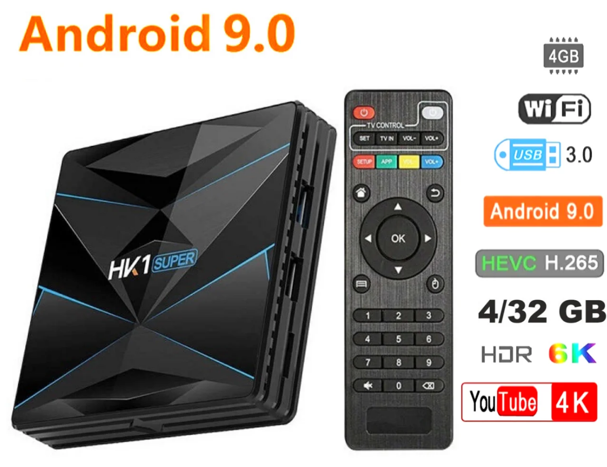 Смарт приставка HK1 Super 4/32GB Android 9.0, Smart TV Box, Медиаплеер - фото 9 - id-p1177464283