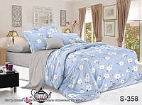 Красивое качественное постельное белье из сатина нежно-голубого цвета с Цветочным принтом.
