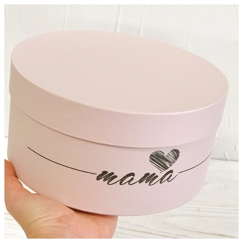 Кругла коробка "Мама" рожева — низька d20 h10 см