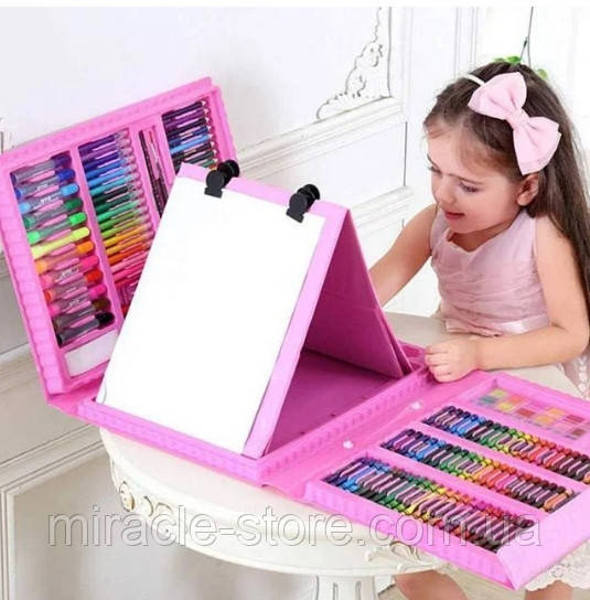 Набор для рисования с мольбертом в чемоданчике 208 предметов набор художника розовый - фото 1 - id-p1177505844