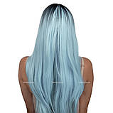 Перука омбре без чубчика Cora, термоволосся, яскравий блакитний колір для сцени, танців, вечірок та розваг, фото 3