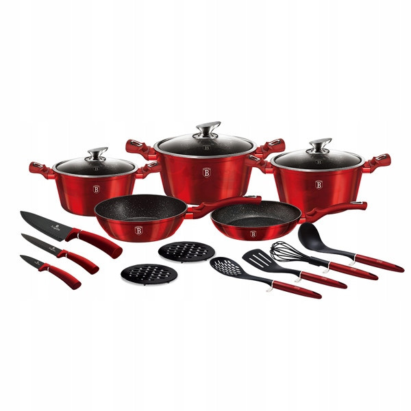 Набір посуди 17 предметів Berlinger Haus Metallic RED Line Edition BH 6162