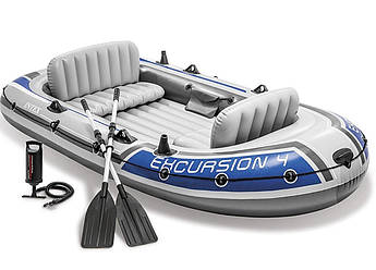 Чотиримісна човен надувний Intex "Excursion 4 Set", 68324, з насосом і веслами, 315х165х43см