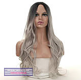 Перука омбре без чубчика Joy, термоволосся, чорний з сивий колір для сцени, танців, вечірок та розваг, фото 2