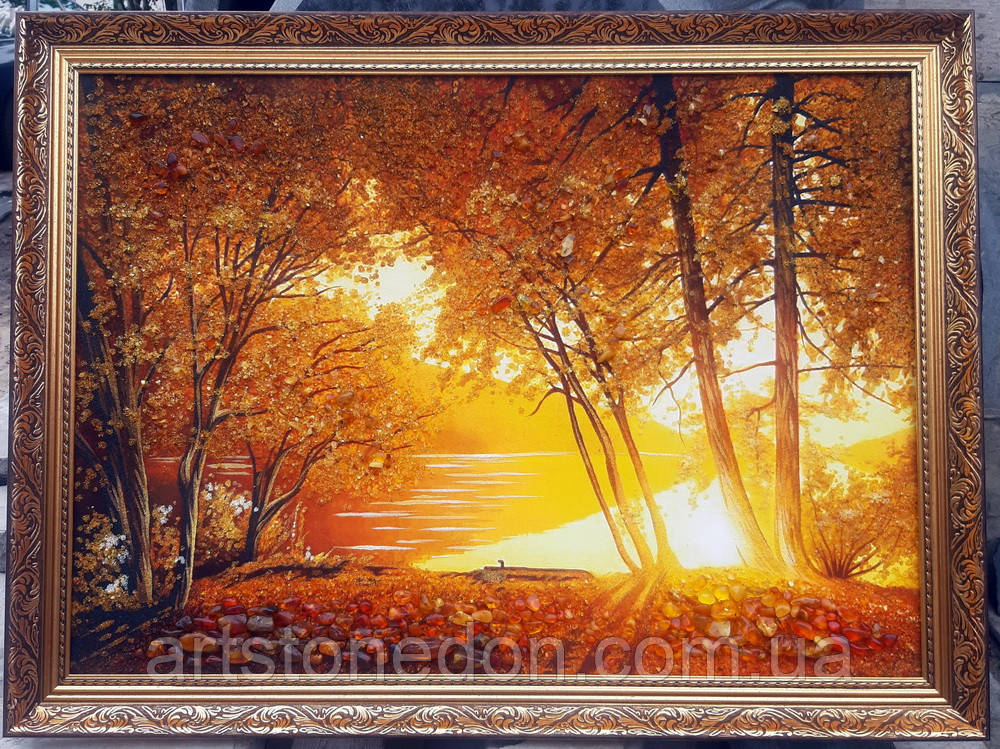 Картина з бурштину Осінь 80*60 см