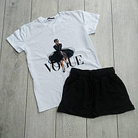 Жіночий літній костюм футболка та шорти з принтом бавовна білий чорний Київ