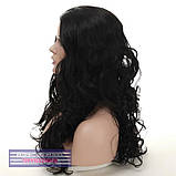 Кучерява перука Ida AT без чубчика, термоволосся, природний чорний колір, фото 4