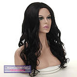 Кучерява перука Ida AT без чубчика, термоволосся, природний чорний колір, фото 6
