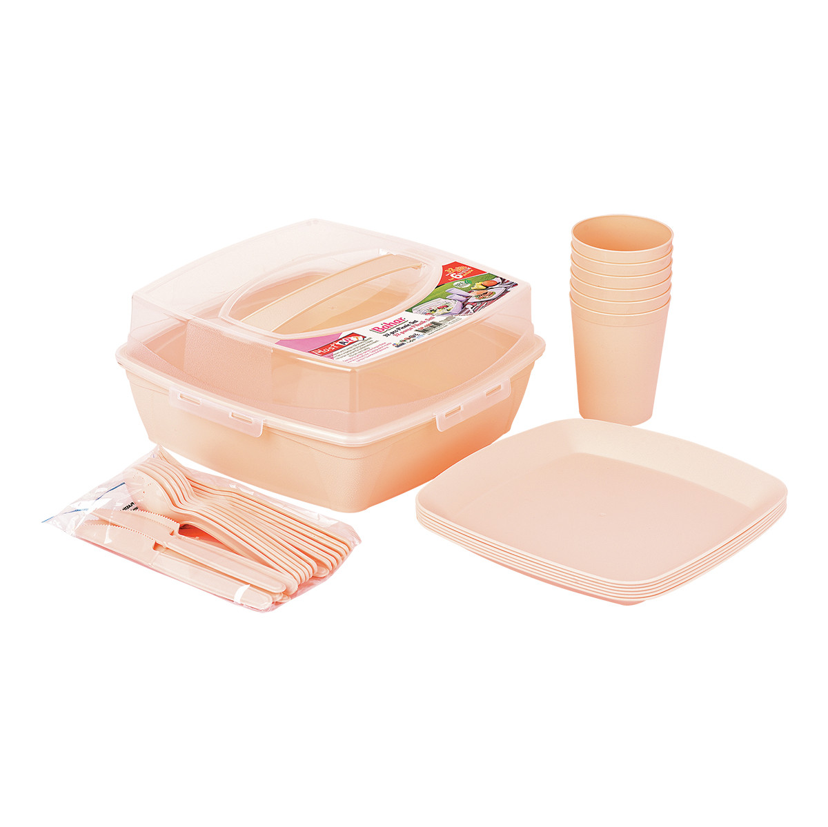 Посуд для пікніка на 6 персон 32 предмети рожевий SP-180 "Irak Plastik" (Туреччина)., фото 1