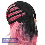 Перука каре без чубчика Sheri AT термоволосся, омбре чорний з переходом у рожевий колір, фото 8