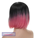 Перука каре без чубчика Sheri AT термоволосся, омбре чорний з переходом у рожевий колір, фото 6