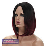 Перука каре без чубчика Sheri AT термоволосся, омбре чорний з переходом в індіансько-червоний колір, фото 3