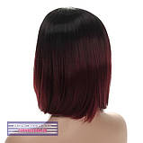 Перука каре без чубчика Sheri AT термоволосся, омбре чорний з переходом в індіансько-червоний колір, фото 5