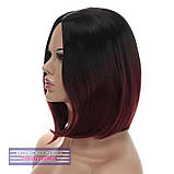 Перука каре без чубчика Sheri AT термоволосся, омбре чорний з переходом в індіансько-червоний колір, фото 4