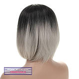 Перука каре без чубчика Sheri AT термоволосся, омбре чорний з переходом в білий колір, фото 6