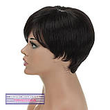 Перука стрижка з термоволосся 180℃ Sandy AT асиметрія природного чорного кольору, фото 4