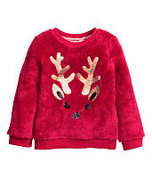1, Красный теплый мягенький пушистый свитер меховушка на девочку H&M (Англия) (Размер 6-8Т)