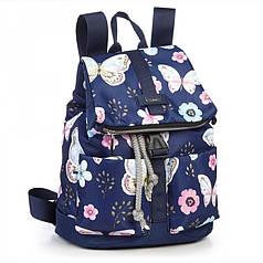 Рюкзак тканинний жіночий маленький синій у яскравих Метеликах гарний прогулянковий із кишенями на блискавці Dolly 301