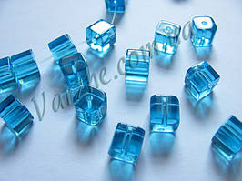 Скляна намистина, блакитна, куб 6х6 мм